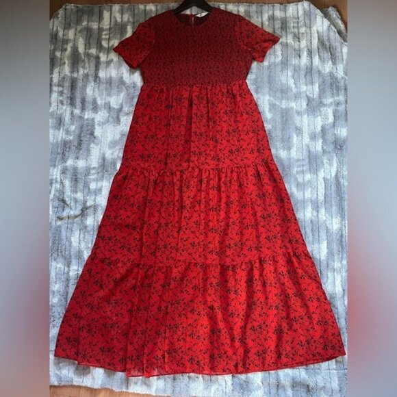 Zara Smocked Floral Maxi Dress Size Large - Picture 2 of 11